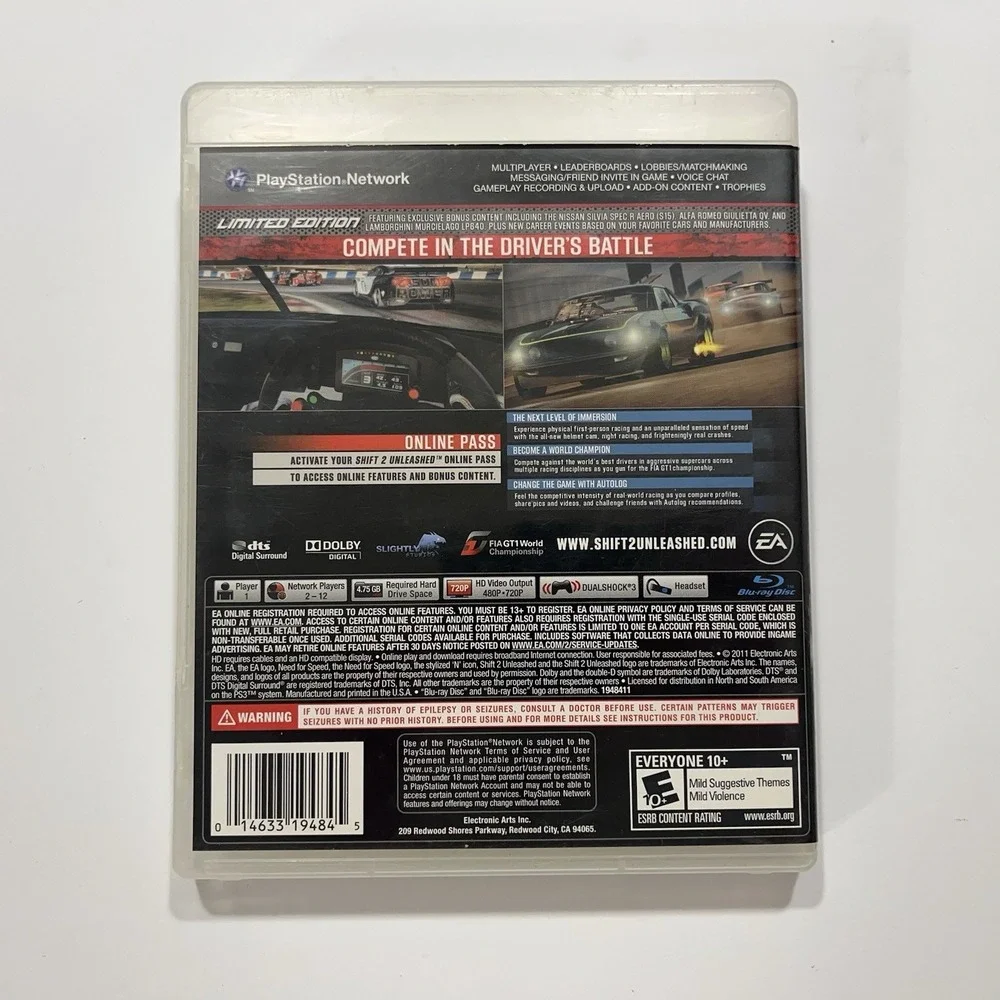 Shift 2: Unleashed (PS3, 2011) Complete TESTED and WORKING PlayStation 3